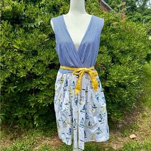 Chetta B Nautical Sailboat Print Dress | Size 14 | Coastal Grandmother Vibes
